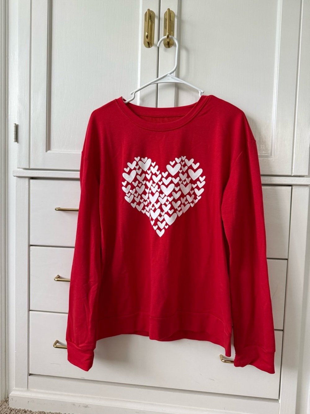 Amazon Red Crewneck Sweatshirt with White Heart Graphic